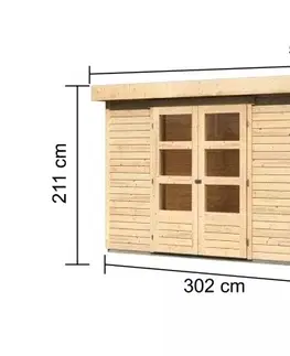 Dřevěné plastové domky Dřevěný zahradní domek ASKOLA 5 s přístavkem 280 Lanitplast Přírodní dřevo