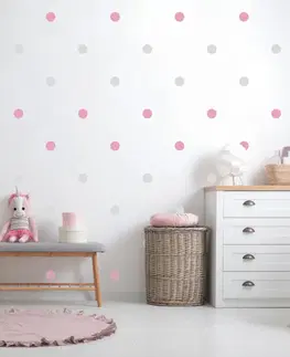 Samolepky na zeď Samolepka na stenu pro dívky - Sivé a růžové bodky