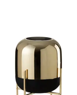 Dekorativní vázy Skleněná černo-zlatá dekorační váza na podstavci - Ø 20*27cm J-Line by Jolipa 95623