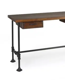 Stylové a luxusní pracovní a psací stoly Estila Industriální pracovní stůl HIERRO z masivního mangového dřeva s černou kovovou konstrukcí