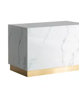 Stylové a luxusní pracovní a psací stoly Estila Art-deco moderní kancelářský stůl Moraira bílé barvy s mramorovým efektem a zlatou podstavou 120cm