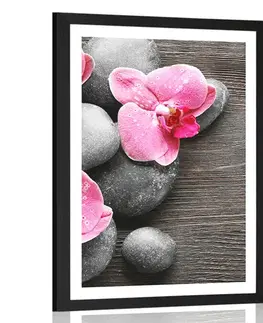 Feng Shui Plakát s paspartou elegantní kompozice s květinami orchideje