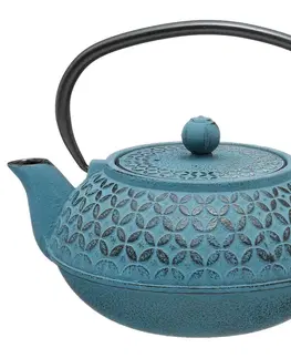 Karafy DekorStyle Litinový džbánek se sítkem na čaj Flower 1000 ml modrý