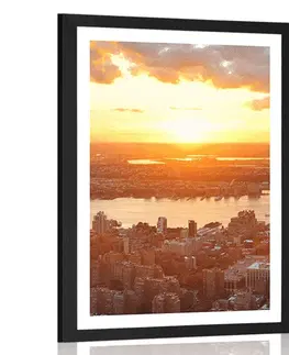 Města Plakát s paspartou západ slunce nad městem New York