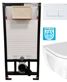 WC sedátka DEANTE Podomítkový rám, pro závěsné WC mísy + SLIM tlačítko bílé + WC JIKA LYRA PLUS RIMLESS + SEDÁTKO DURAPLAST SLOWCLOSE CST_WC01 A51P LY2