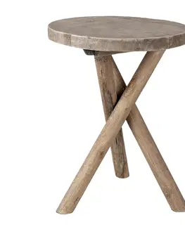 Konferenční stolky Dřevěný kulatý stolek na květiny - Ø 24*32 cm Clayre & Eef 6H2023