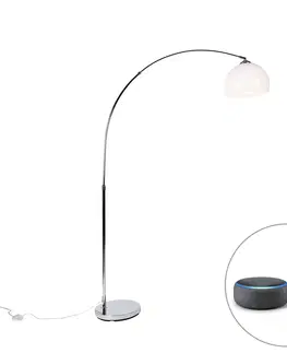 Obloukove lampy Chytrá oblouková lampa chrom s bílým stínidlem včetně Wifi A60 - Arc Basic
