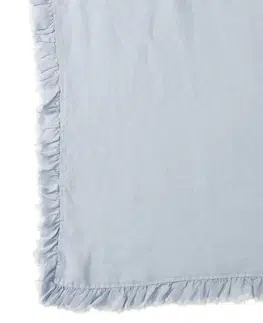 Deky Modrý praný lněný pléd s třasňovitým volánkem Romantic - 150*200 cm J-Line by Jolipa 83369