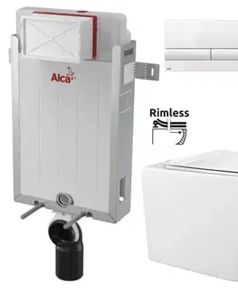 WC sedátka ALCADRAIN Renovmodul předstěnový instalační systém s bílým tlačítkem M1710 + WC REA  Raul Rimless + SEDÁTKO AM115/1000 M1710 RA1