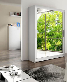 Obývací pokoj Expedo Posuvná šatní skříň STAWEN XI se zrcadlem, 150x200x58, bílá mat