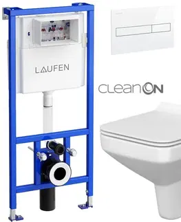 WC sedátka LAUFEN Rámový podomítkový modul CW1 SET s bílým tlačítkem + WC CERSANIT CLEANON COMO + SEDÁTKO H8946600000001BI CO1