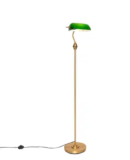 Stojaci lampy Klasická notářská stojací lampa bronzová se zeleným sklem - Banker
