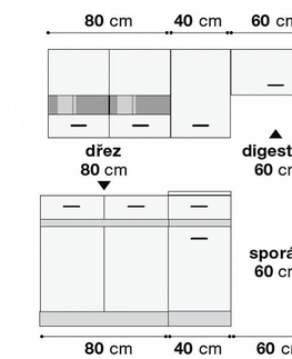 Kuchyňské linky Kuchyně JAMISON 180/240 cm, korpus bílý/dvířka bílý lesk, šedý wolfram, PD beton