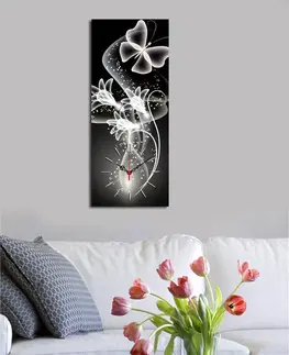 Hodiny Hanah Home Obrazové nástěnné hodiny Motýl 30x70 cm vícebarevné