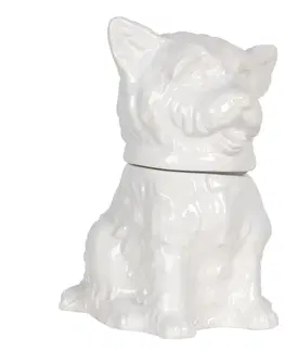 Dózy na potraviny Bílá keramická skladovací dóza s designem psa Campagne - 20*20*26 cm Clayre & Eef 6CE1109