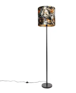 Stojaci lampy Klasická stojací lampa černé látkové stínítko květiny 40 cm - Simplo