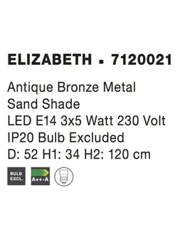 Retro závěsná svítidla NOVA LUCE závěsné svítidlo ELIZABETH závěsné svítidlo antický bronzový kov pískové stínidlo E14 3x5W 7120021