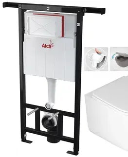 Záchody ALCADRAIN Jádromodul předstěnový instalační systém bez tlačítka + WC DEANTE Jasmin se sedátkem RIMLESS AM102/1120 X JA1
