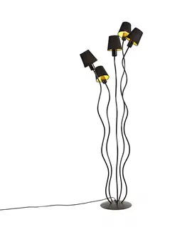 Stojaci lampy Designová stojací lampa černá 5-světelná s upínacím stínidlem - Wimme