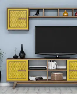 Obývací stěny a sestavy nábytku Televizní stěna AYLA ořech žlutá