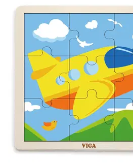 Hračky VIGA - Dřevěné puzzle letadlo 9ks