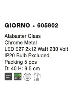 Klasická stropní svítidla NOVA LUCE stropní svítidlo GIORNO alabastrové sklo chromovaný kov E27 2x12W 605802