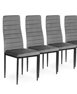 Židle Sada 4 elegantních sametových židlí v šedé barvě