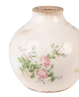 Dekorativní vázy Béžová keramická dekorační váza s růžemi Rossia - Ø 16*17 cm Clayre & Eef 6CE1538S
