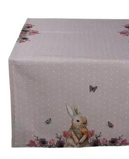 Ubrusy Bavlněný běhoun na stůl s králíčkem Happy Bunny - 50*140 cm Clayre & Eef HBU64