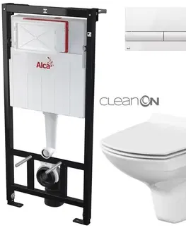 WC sedátka ALCADRAIN Sádromodul předstěnový instalační systém s bílým tlačítkem M1710 + WC CERSANIT CLEANON CARINA + SEDÁTKO AM101/1120 M1710 CA3