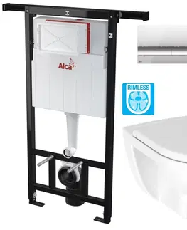 WC sedátka ALCADRAIN Jádromodul předstěnový instalační systém s chromovým tlačítkem M1721 + WC JIKA LYRA PLUS RIMLESS + SEDÁTKO DURAPLAST AM102/1120 M1721 LY1