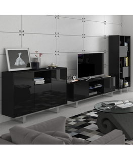 Obývací stěny Obývací pokoj BOKARO 2, černá/černý lesk, 5 let záruka