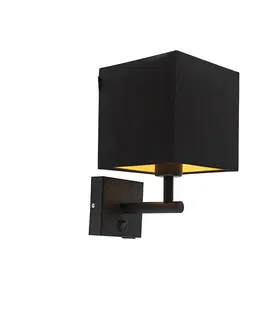 Nastenna svitidla Nástěnná lampa černá s USB a čtvercovým černým odstínem - Combi 1