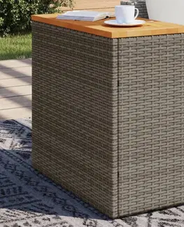Zahradní stolky Zahradní stolek s dřevěnou deskou šedý 58x27,5x55 cm polyratan