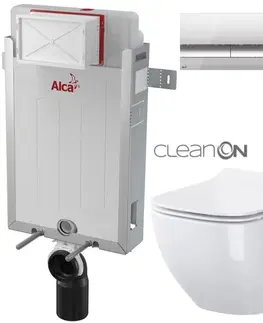WC sedátka ALCADRAIN Renovmodul předstěnový instalační systém s chromovým tlačítkem M1721 + WC CERSANIT CLEANON VIRGO + SEDÁTKO AM115/1000 M1721 ME1