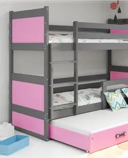 Postele BMS Dětská patrová postel s přistýlkou RICO 3 | šedá 90 x 200 cm Barva: Růžová