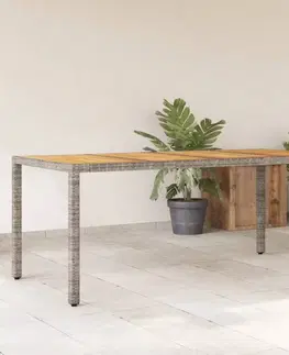 Zahradní stolky Zahradní stůl s akáciovou deskou šedý 190x90x75 cm polyratan
