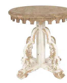 Konferenční stolky Hnědý odkládací stolek s bílou patinou a zdobenou nohou - 80*81 cm Clayre & Eef 5H0468