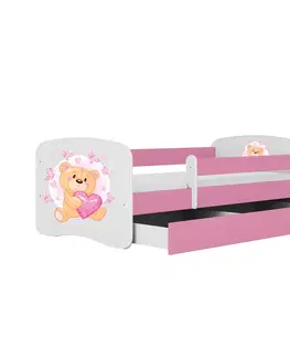 Dětské postýlky Kocot kids Postel Babydreams medvídek s motýlky růžová, varianta 80x180, se šuplíky, s matrací