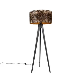 Stojaci lampy Stojací lampa stativ černý se stínidlem leopard 50 cm - Tripod Classic