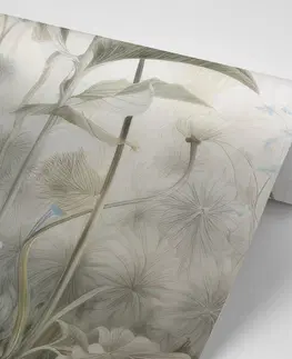 Tapety listy Tapeta květiny zahalené přírodou s modrým kontrastem