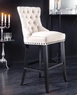 Luxusní barový nábytek Estila Elegantní barová židle Modern Barock se světlým béžovým potahem a designovým prošíváním 74cm