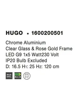 Designová závěsná svítidla NOVA LUCE závěsné svítidlo HUGO chromovaný hliník čiré sklo a růžový zlatý rám G9 1x5W bez žárovky 1600200501