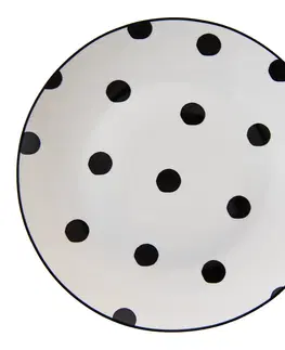 Talíře Porcelánový dezertní talířek s černými puntíky Black Dot - Ø20*2 cm Clayre & Eef BDDP