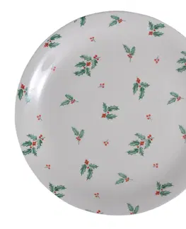 Talíře Porcelánový dezertní talíř s cesmínou Holly Christmas - Ø 20 cm Clayre & Eef HCHDP