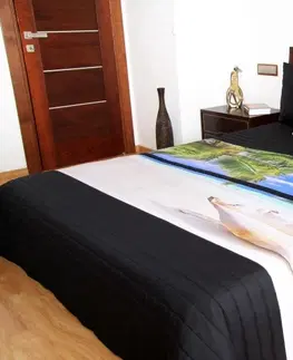 Přehozy na postel 3D s barevným potiskem Béžovo černé přehozy na postel s motivem pláže