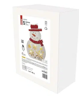 LED osvětlení na baterie EMOS LED vánoční sněhulák dřevěný, 30cm, 2× AAA, teplá bílá, čas. DCWW07
