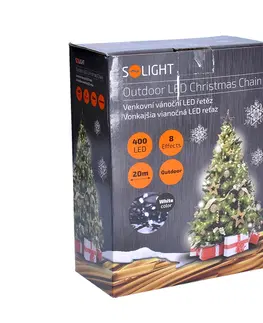 LED řetězy Solight LED venkovní vánoční řetěz, 400 LED, 20m, přívod 5m, 8 funkcí, IP44, studená bílá 1V07-W