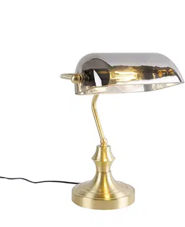 Stolni lampy Klasická notářská lampa zlatá s kouřovým zrcadlovým sklem - Banker