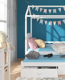 Dětské pokoje Expedo Dětská postel MELICHAR Domek se zábranou + matrace, 90x200/90x190, bílá